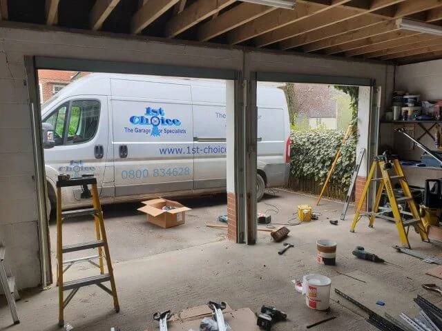1st Choice Garage Doors service van at a garage installation
